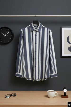 ZG Coastal Textured Stripe Shirt – Slate Blue & Cream