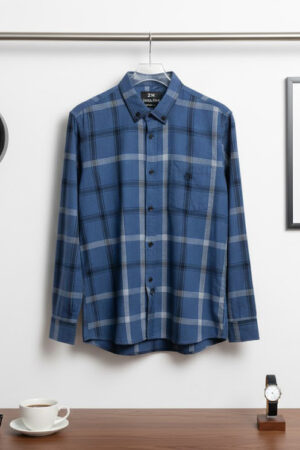 Zara Man Tailor Fit Plaid Shirt – Steel Blue