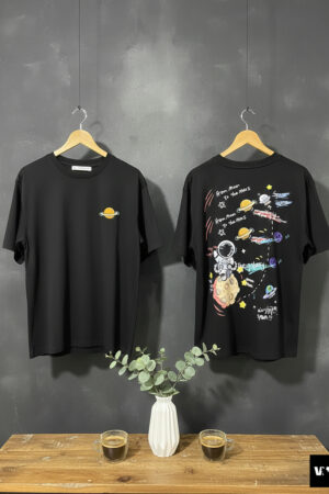 Astronaut Sketch Graphic T-Shirt - Jet Black Drop Shoulder