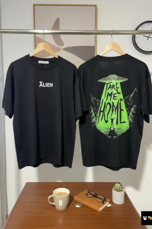 Men's Alien Abduction Graphic T-Shirt - Black Drop Shoulder
