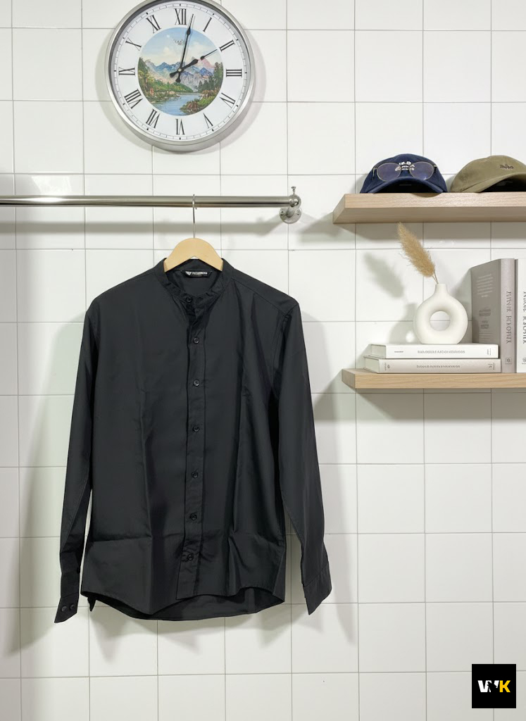 Premium Black Grandad Collar Shirt - Image 2