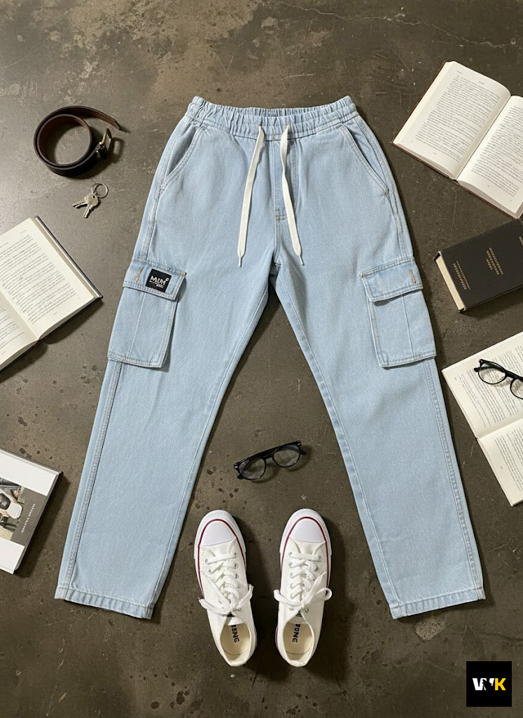 Baggy Denim Cargoes – Light Wash