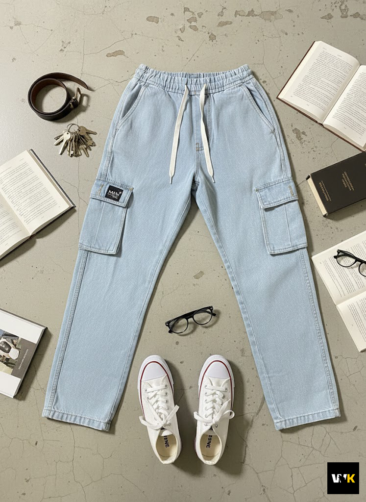 Baggy Denim Cargoes – Light Wash