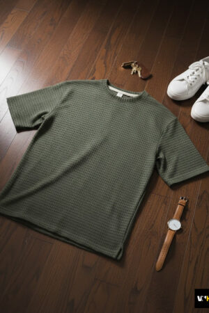 Waffle-Grid Crew Neck