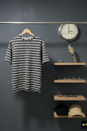 Striped Waffle-Knit Crewneck T-Shirt