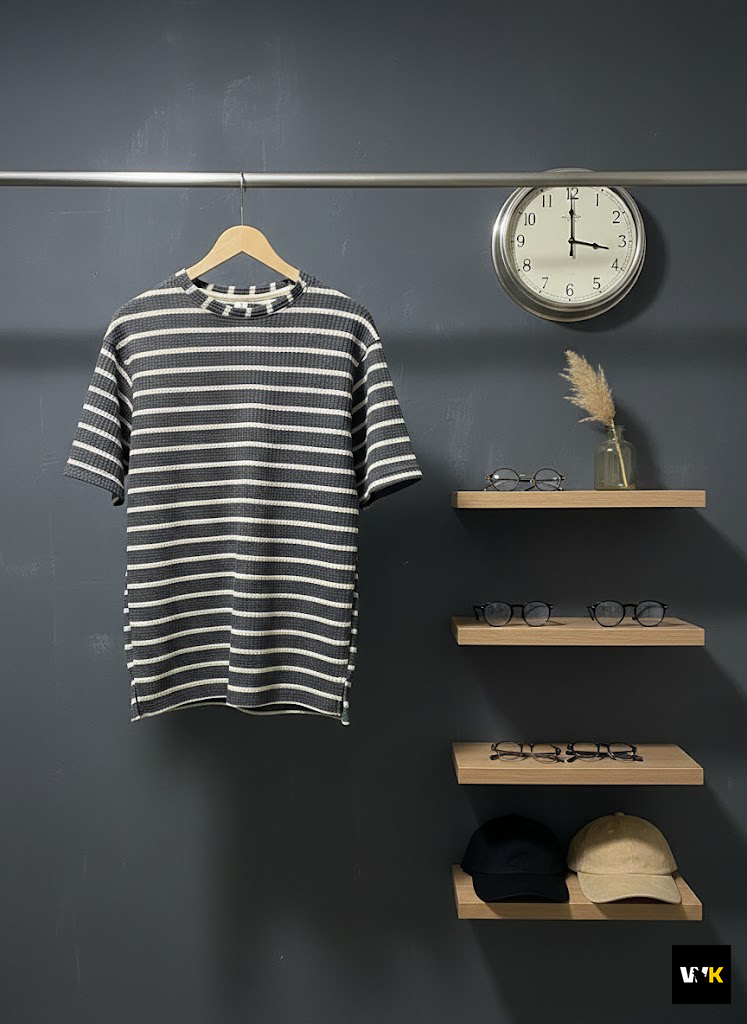 Striped Waffle-Knit Crewneck T-Shirt