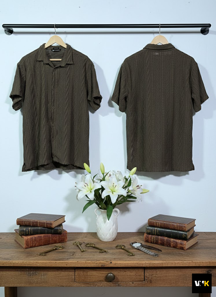 Textured Knit Short Sleeve Button-Down