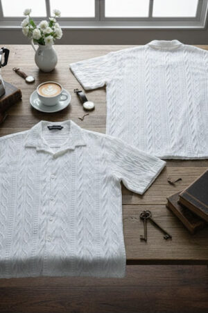 The Amalfi Cable-Knit Shirt in Bone White