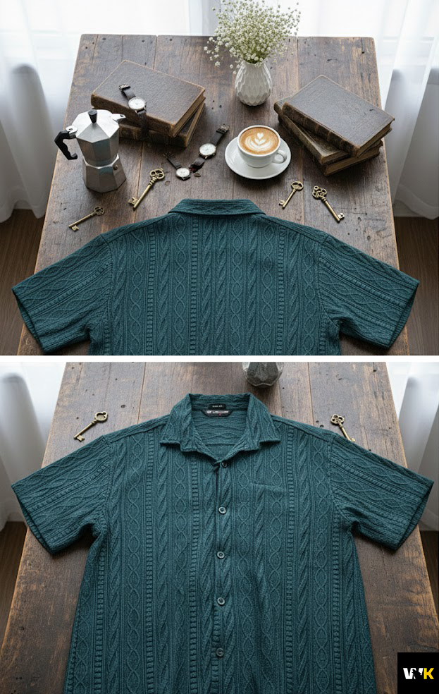 Vertical Textured Knit Button-Down