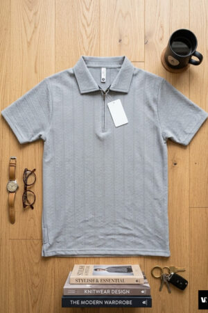 Elevated Texture Quarter-Zip Polo – Silver Slate