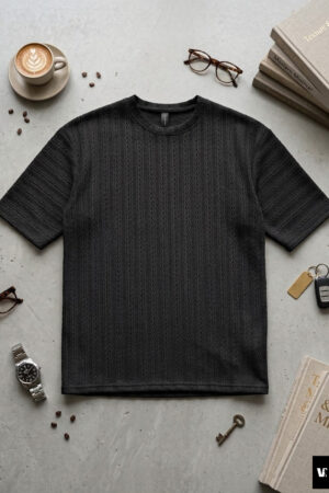 Textured Cable-Knit Oversized Tee | Charcoal