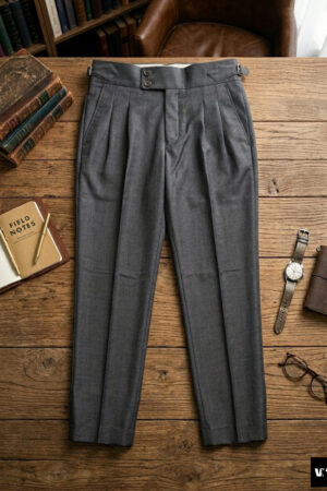 Classic Medium Gray Double-Pleated | Gurkha Waistband