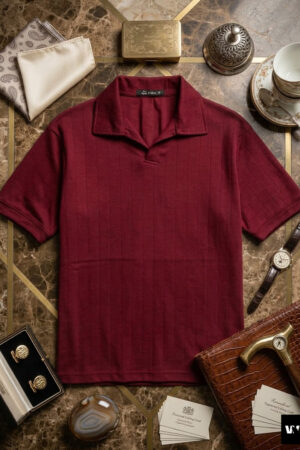 The Verona Ribbed Knit Polo – Burgundy