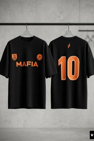 "The MAFIA 10" Oversized Tee – Onyx & Electric Orange