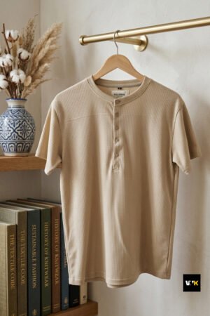 Waffle-Knit Henley T-Shirt