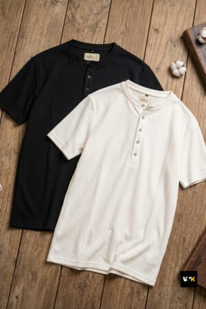 Waffle-Knit Henley T-Shirt