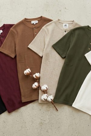 Waffle-Knit Henley T-Shirt