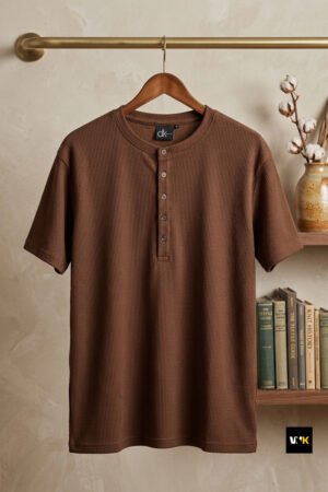 Waffle-Knit Henley T-Shirt