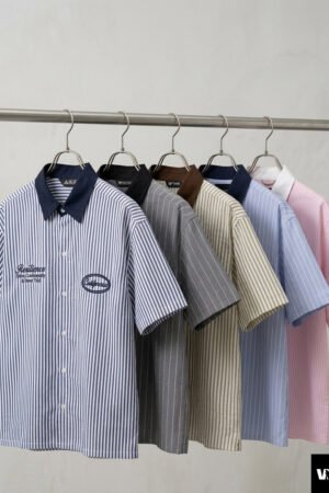 Striped Boxy-Fit Collared Short-Sleeve Shirts