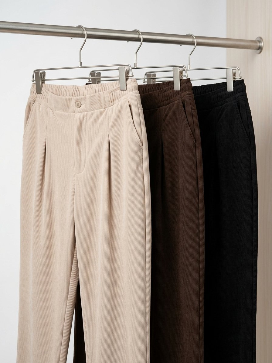 Pleated Elastic-Waist Corduroy Trousers