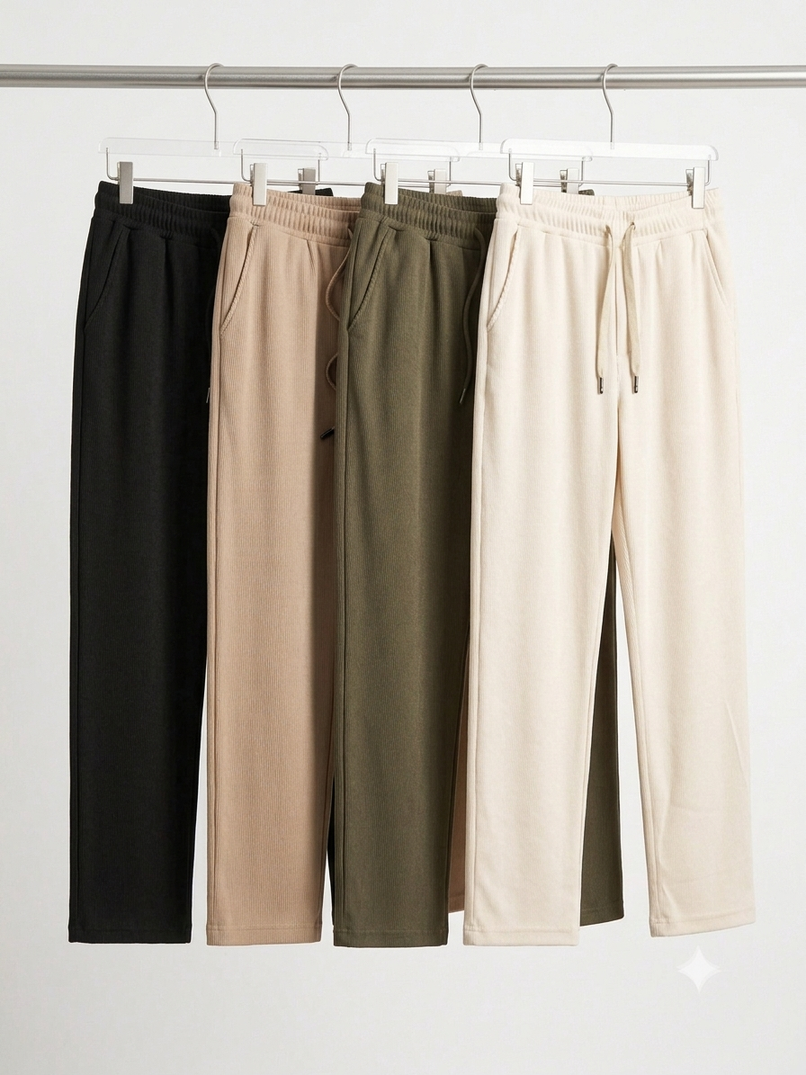 Ribbed Straight-Leg Elastic Drawstring Trousers - Image 2