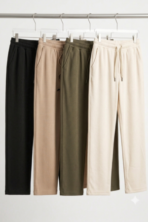 Ribbed Straight-Leg Elastic Drawstring Trousers