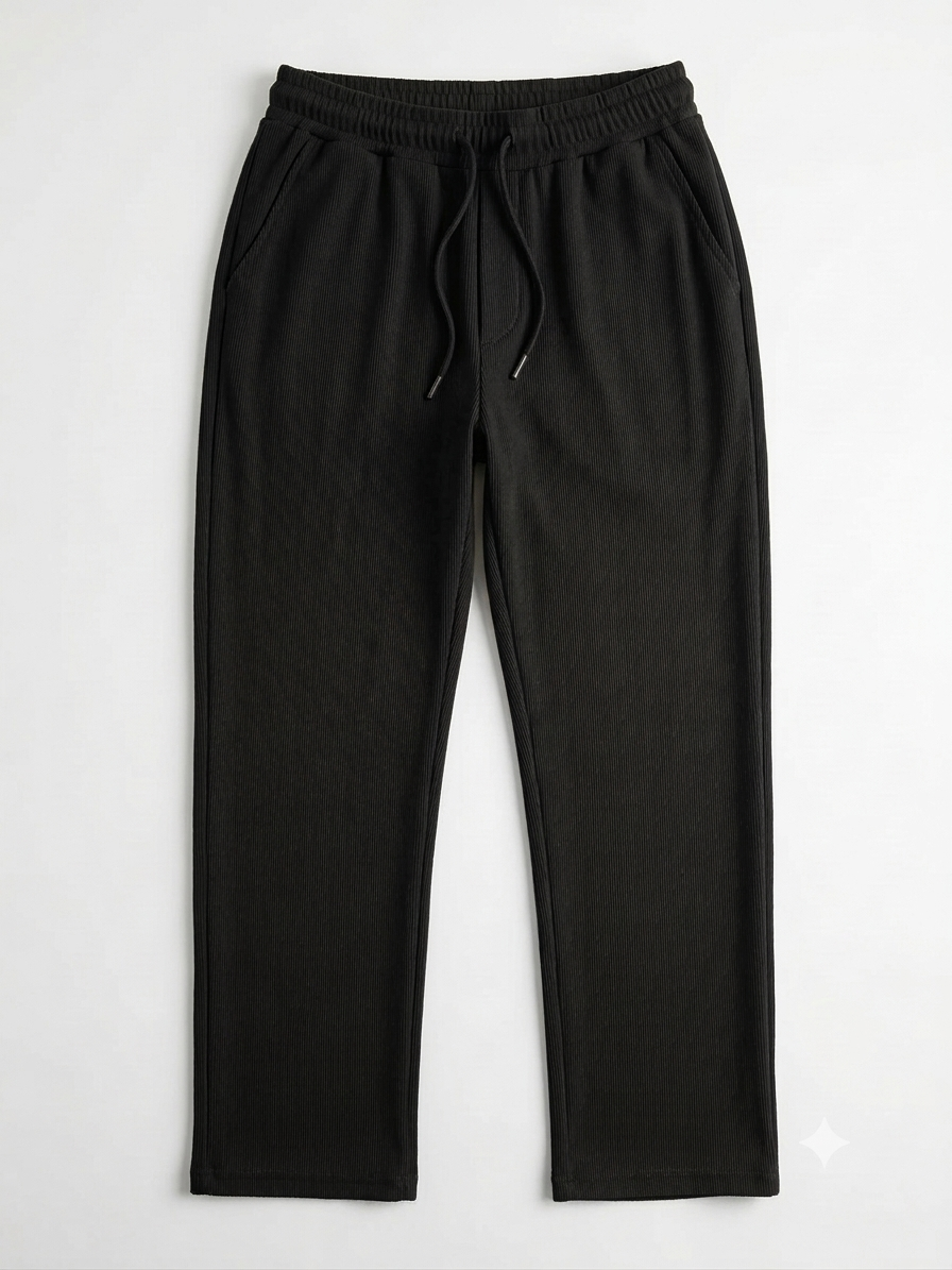 Ribbed Straight-Leg Elastic Drawstring Trousers - Image 3